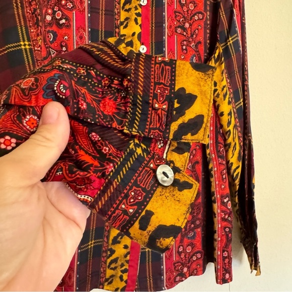 Vintage Silk Blouse Cheetah Floral Animal Print Size 8 MADE KOREA - Picture 7 of 15